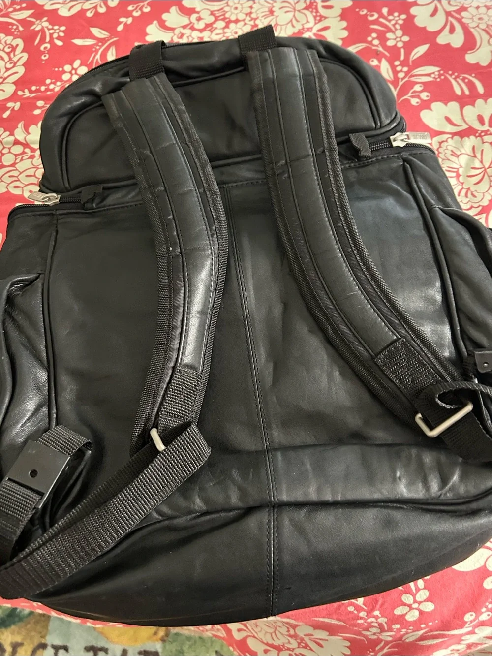 Black Leather laptop Backpack - Sleek Travel & Work Bag